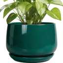 G EPGardening Ceramic Pots for Plants - 9 Inch Ceramic Planter for Indoor Plants, Round Planter with Drainage and Saucer, Modern Flower Pots for Outdoor, House Decor, Garden Gifts, Green