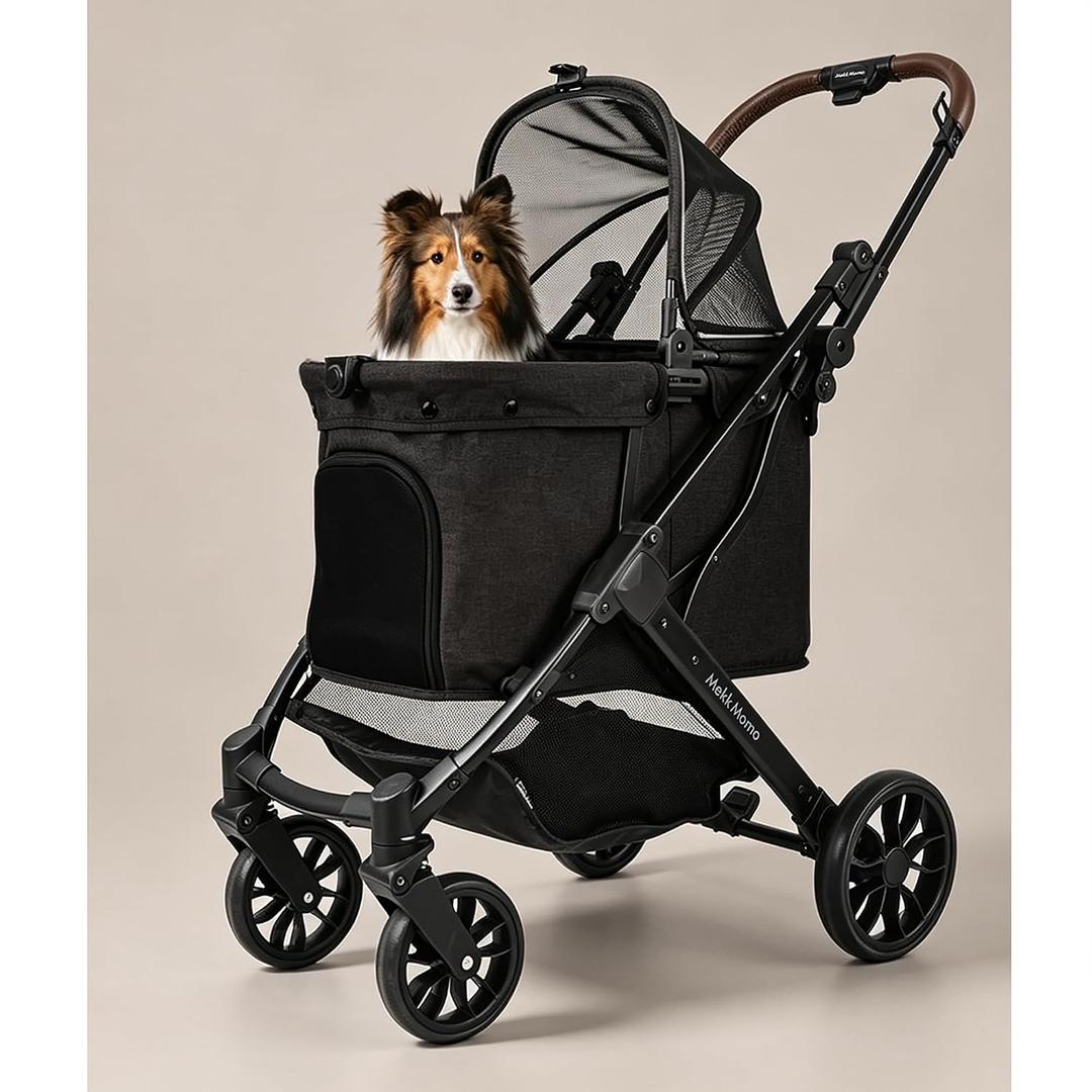 Pet Stroller for Small Medium Dogs Cats, Dog Stroller 4-Wheel Pet Strollers for Medium Dogs Up to 45lbs, Storage Basket, Sun Shades & Waterproof Fabric, Black