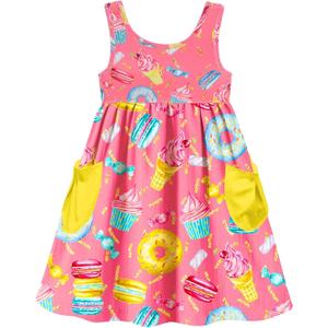 Vieille Little Girls Sleeveless Dress Cute Summer Sundress with Pocket 2-7 Years (3-4T, Donut)