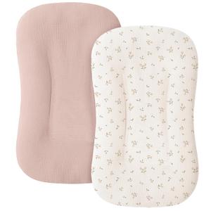MairMore Muslin Baby Lounger Cover for Newborn & Infant, 100% Cotton Soft and Breathable Lounger Slipcover for Baby Girls and Boys, Pack of 2 (Pink Blossom)