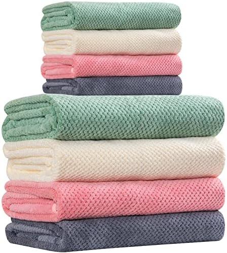 OLESTER Microfiber Bath Towels 4 Colors for Shower Pool Beach Bathroom Super Absorbent,Soft,Quick Dry,Lightweight,Plush，4 Bath Towels and 4 Hand Towels