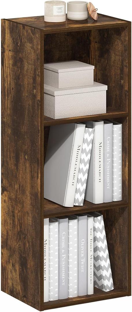 Furinno LUDER Book Shelf, 3-Cube Bookshelf, Bookcase with Open Shelves, 9.3 x 12 x 31.5, Easy Assembly, for Living Room, Bedroom, Home Office, Amber Pine, 3-tier Cube