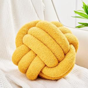 Uvvyui Knot Pillow Ball, Soft Home Decorative Pillows, Round Throw Pillow, Handmade Knotted Plush Pillow, Round Boucle Pillow Cushion (8.6 Inches Dark Yellow) (Small (Pack of 1))