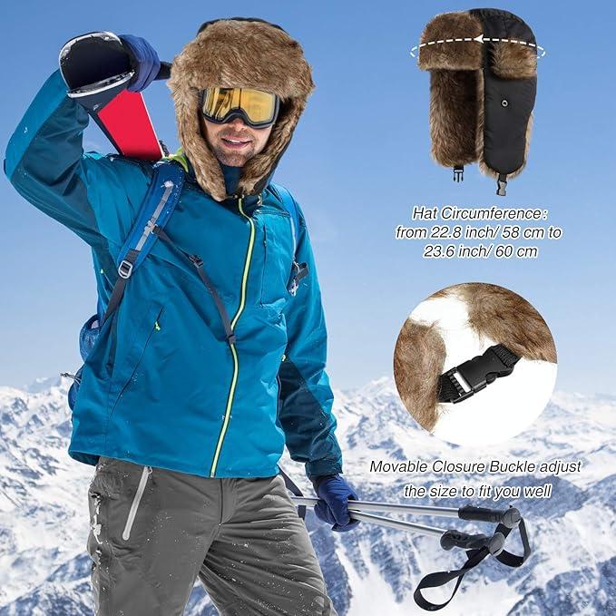 Syhood Trapper Ushanka Hats with Ear Flaps Eskimo Fur Hats Resistant Windproof Hats for Men Women Black
