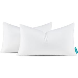 Oubonun 12x20 Feather Down Throw Pillow Inserts, 100% Cotton Cover, Medium Firm Lumbar Pillow Inserts for Couch, Sofa, Bed, Chair (Set of 2)