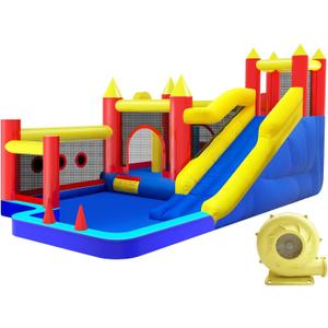Bounce House,Inflatable Bouncer with Air Blower for Kids 3-10,Outdoor and Indoor Jumping Castle with Long Slide,Trampoline,Obstacles,Climbing Wall,Ball Pit/Water Pool