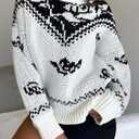 ZAFUL Floral Sweaters for Women Trendy Crew Neck Long Sleeves Knitted Pullover Boho Sweater Chunky Knit Tops (White, M)