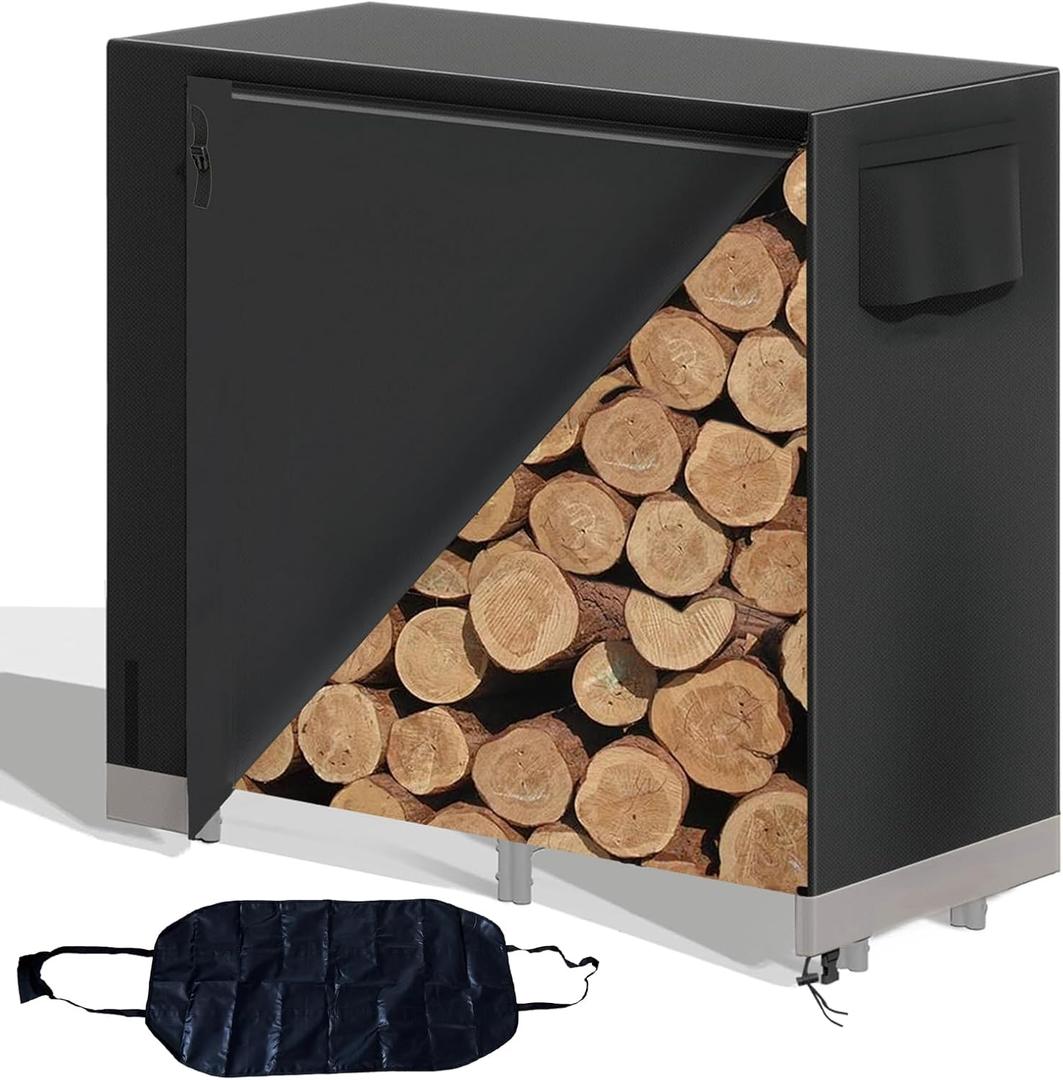 Firewood Rack Cover Firewood Rack Cover, Firewood Cover with Zipper and Open Front Cover, 4FT Firewood Cover with Portable Firewood Pocket