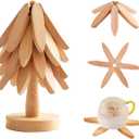 Premium Wooden Trivets, Kitchen Trivet for Pans & Plates & Cups, Dining-Table Pine Tree Decoration, Eco-Friendly & Easy Clean & Space-Saving (4 Leaf Foldable)