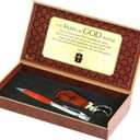 Man of God Prayer Natural Brown 7.5 x 4 Metal Pen and Key Chain Boxed Gift Set