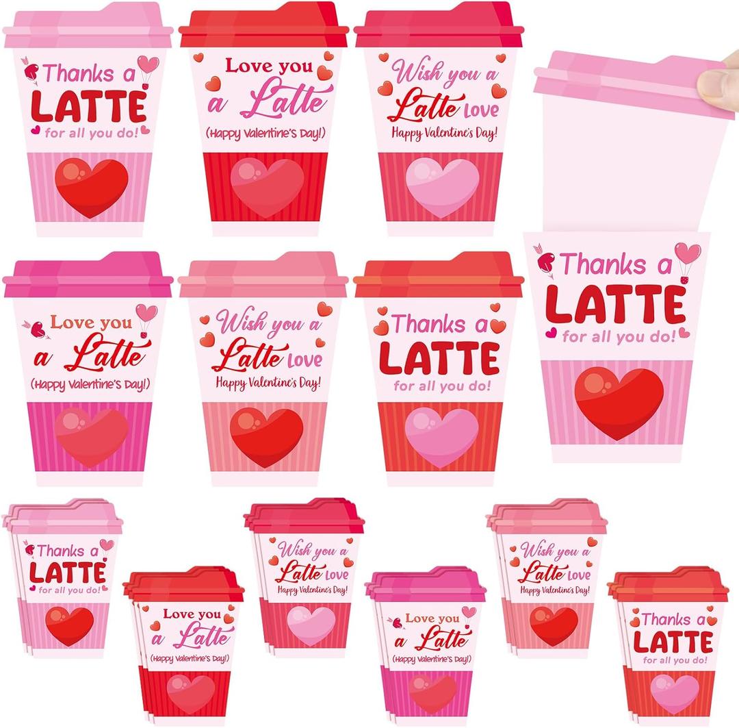 24 Pcs Valentines Day Gift Card Holders Coffee Cup Shaped Valentines Day Gift Cards for Teacher Thanks a Latte Valentines Day Teacher Cards with Envelopes Valentines Gift from Students