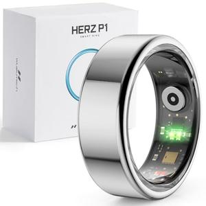 Herz P1 Smart Ring for Women & Men - 24/ 7 Health Metrics Fitness Ring, Tracks 20+ Biometrics, 6 Day Battery, Waterproof, iOS Android Compatible, Free APP, No Subscription (Silver, 11, Silver)