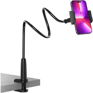 Gooseneck Phone Holder for Bed, 39inch Flexible Long Arm Overhead Cell Phone Mount for Desk, Hands-Free Viewing Clamp Stand Compatible with iPhone 17 16 15 Pro Max and 3.5-7" Devices