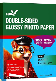 Uinkit 100 sheets Photo Paper Glossy Double Sided 8.5x11 Inkjet 37lb 140gsm Dye ink Thin Photo Picture Flyer Calendar Magazine CD Cover letter