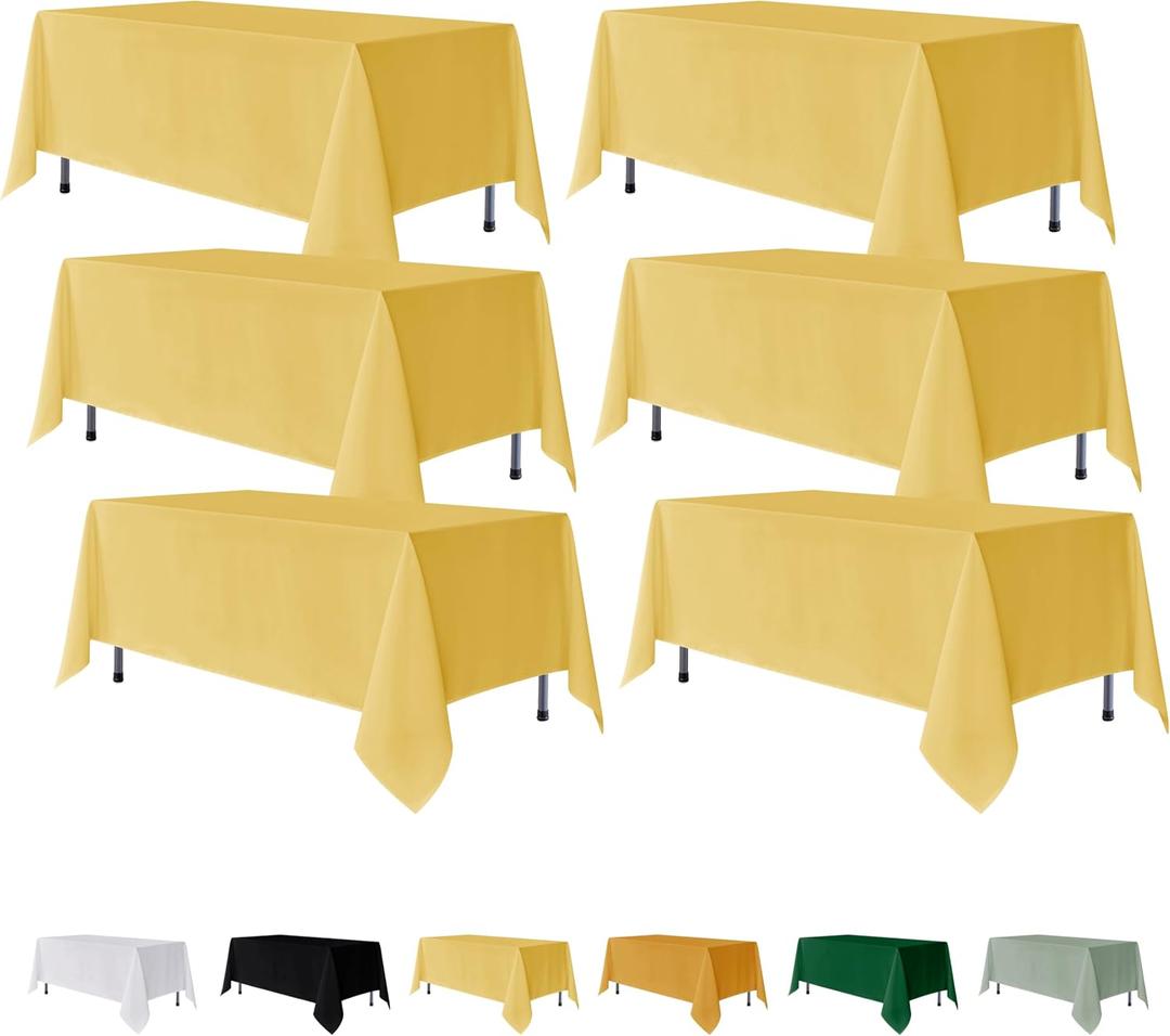 Fitable 6 Pack Yellow Rectangle Table Clothes - 70 x 120 Inch - Wrinkle and Stain Resistant Fabric Tablecloths, Washable Polyester Table Covers for Wedding, Party, Banquet, Formal Events