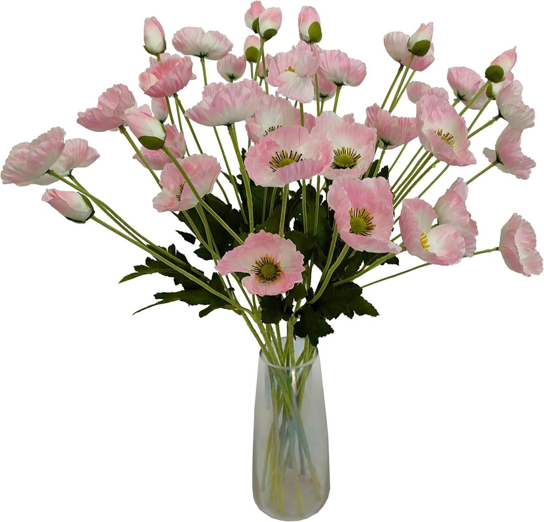 ATFL Pink Poppy Flowers Artificial for Wedding Decorations,12 Pcs Fake Faux Silk Poppies Bulk for Home Decor Table Centerpieces Floral Arrangement(23.5, Pink)