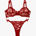 Lilosy Sexy Underwire Cute Push Up Strappy Embroidered Mesh Sheer Lingerie Set See Through Panty Bra(M)