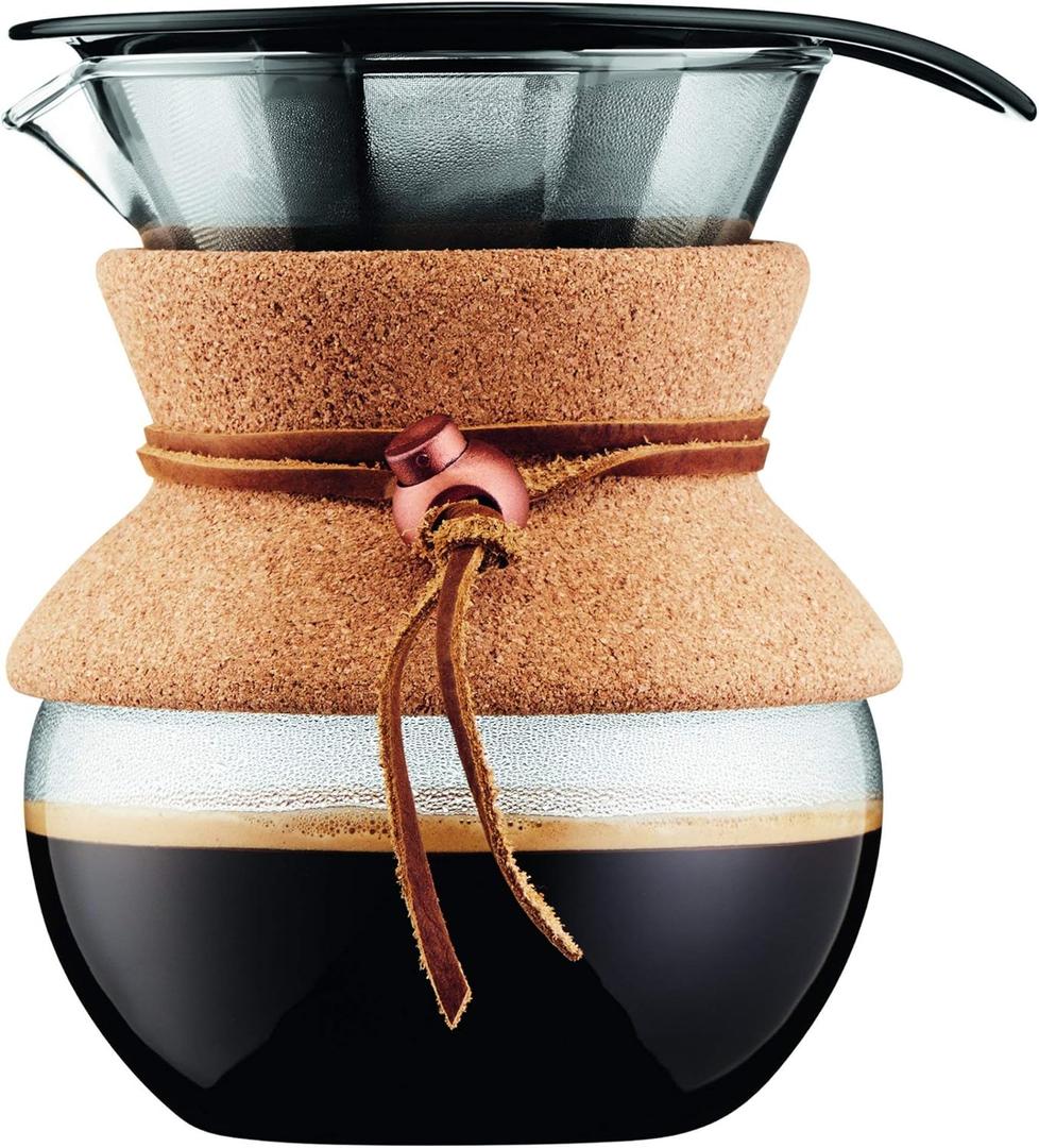 Bodum 17oz Pour Over Coffee Maker, High-Heat Borosilicate Glass with Reusable Stainless Steel Filter and Cork Grip - Made in Portugal, 17oz, Cork