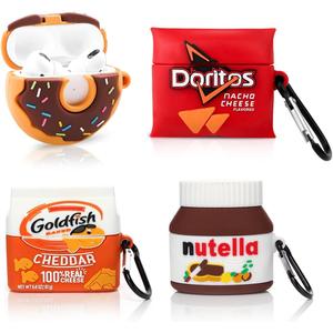 (4Pack) Case for AirPods Pro 2nd/1st Generation (2022/2019) with Carabiner, XMBYGY Cute Skin Design Silicone Cartoon Charging Case Protective Covers for Teen Boys Girls (DOR+GOD+Dounts+Nutella)