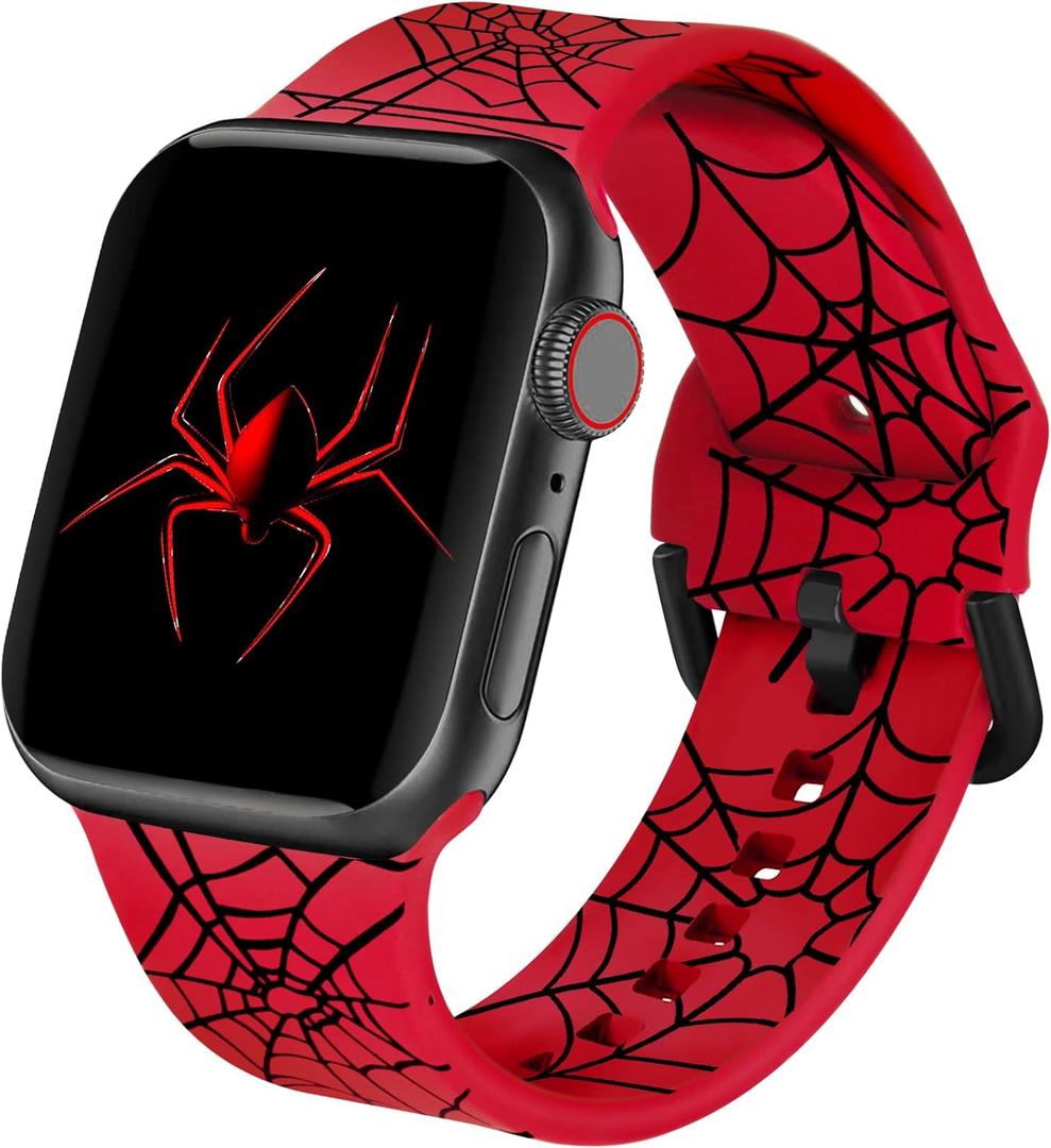 ACESTAR Double Sided Band Compatible with Apple Watch Band 38mm 40mm 41mm/42mm(Series 10), Spider Web Cartoon Soft Silicone Replacement for iWatch Series 10 9 8 7 6 5 4 3 2 1 SE