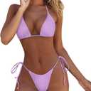 Women's 2 Piece Swimsuit Halter String Bikini Adjustable Bathing Suit (Medium, Light Purple)