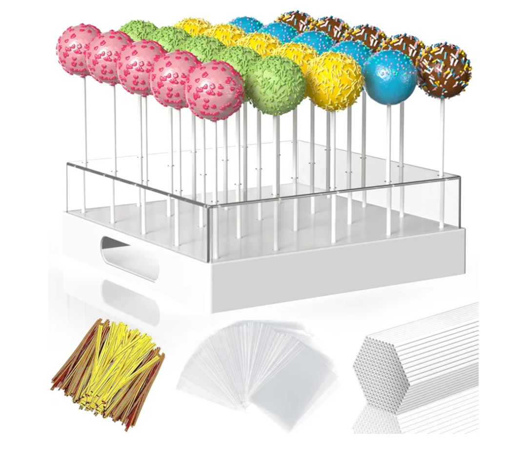 Cake Pop Stand,25 Holes Clear Cake Pops Display Holder,Cake Pop Sticks Kit, Candy Pop Holder,cake pop mold for Party,Wedding,Birthday(White,1-Pack