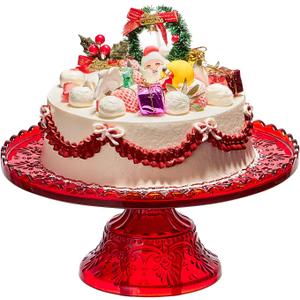 Vintage Glass Red Large Pedestal Cake Stand 11,5 Inch