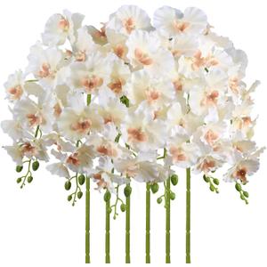 6PCS Champagne Orchids Artificial Flowers 36" Artificial Silk Phalaenopsis Flowers Faux Orchid Stems for Wedding Party Office Home Dcor (Champagne)