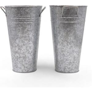 Hosley Set of 2 Galvanized Bucket/Pot Vase with PVC Liner, 5" Dia x 9" H Ideal Gift for Floral Arrangements Wedding Home Office Party DIY Indoor Outdoor Garden Patio