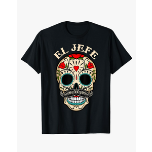 Day of The Dead Mexico El Jefe Boss Sugar Skull Halloween T-Shirt, Small 