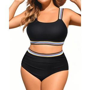 Daci Women Two Piece Plus Size Bikini - High Waisted Swimsuits Tummy Control Bathing Suits Swimwear 2025 (Black)
