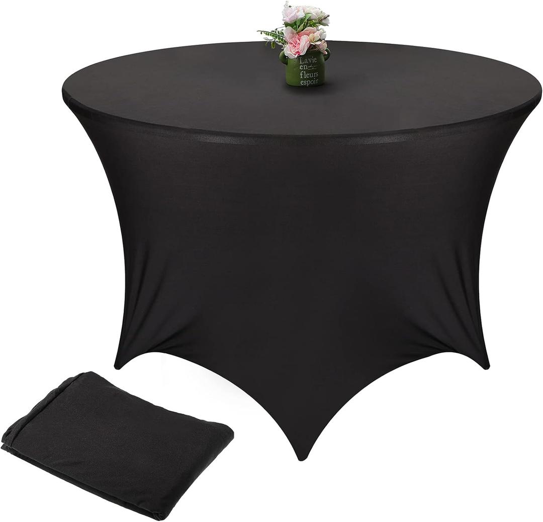 Round Spandex Tablecloth Black Round Stretch Table Cloth Circle Spandex Table Covers Fitted for Wedding Party Birthday Decoration (60 Inches)