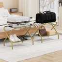 Smuxee Gold Luggage Rack Pack of 2, Foldable Suitcase Stand with Fabric Storage Shelf, Luggage Holder with 4 Nylon Straps for Hotel Guest Room Bedroom