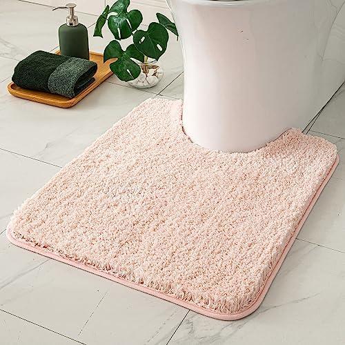 MIULEE Blush Toilet Rugs U-Shaped，Soft Absorbent Microfiber Bathroom Rugs Non Slip Quick Dry Fluffy Contour Bath Mats for Toilet Base Bathroom Floor, Machine Washable, 20x24 Inch