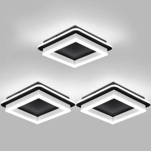 CANEOE 3 Packs Square Flush Mount Ceiling Light, 6000K Black Modern LED Ceiling Light Fixture, Minimalist Hallway Lighting Fixture Ceiling Lamp for Hallway Entryway Bedroom Balcony (Black&White)