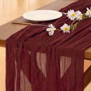 Socomi 3pcs Burgundy Red Valentine's Day Cheesecloth Table Runner Boho Rustic Gauze 120 inch 10FT Cheese Cloth Runner for Wedding Party Baby Shower Birthday Home Decor Holiday Decorations