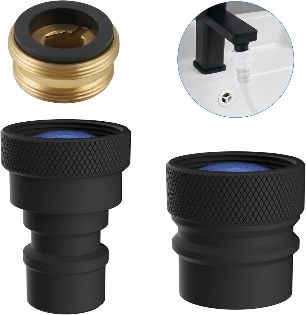 2 Pcs Portable Dishwasher Faucet Adapter, Metal Sink Faucet Aerator Adapter for Dishwasher, 55/64-27 Female and 15/16-27 Male Thread for Kitchen/Bathroom/Rvs, Easy to Install, Matte Black