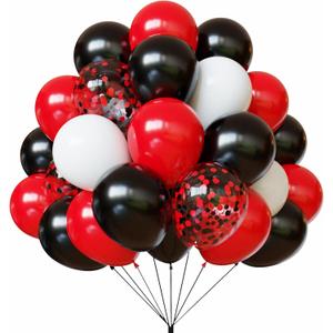 YMSZ Red Black and White Balloons Set, 67 Pcs 12 Inch Black Red Confetti Party Balloons for Birthday, Wedding, Graduation, Poker Card Party Decorations