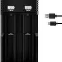 18650 Battery Charger for 3.7V Lithium ion Rechargeable Batteries 26650 18650 16340 (RCR123) 14500 and 10400 Batteries(2 Slot)