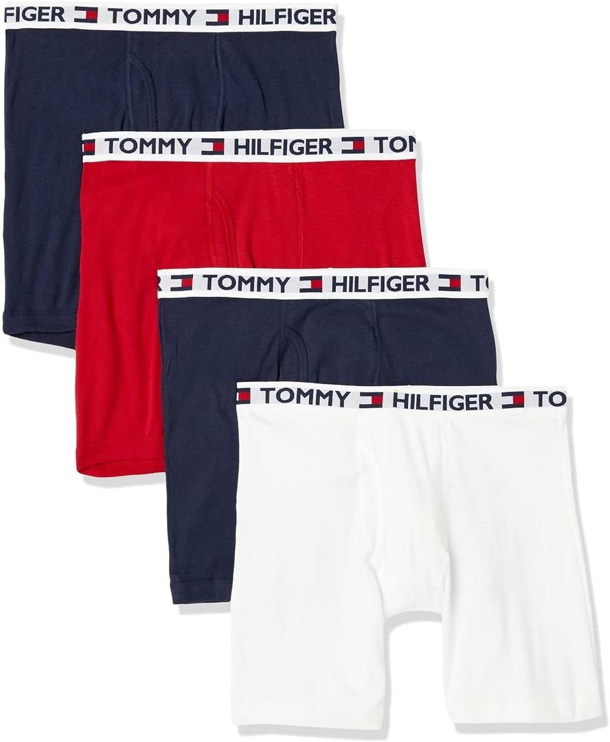 Tommy Hilfiger Men's Underwear Cotton Classics 4-Pack Boxer Brief (Large, 2 Navy, 1 White, 1 Red)