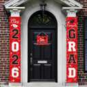 Moukeren 3 Pieces 2026 Graduation Party Decorations Graduation Porch Sign Class of 2026 Grad Hanging Porch Banner Backdrop Door Sign for Grad Party Home Door Wall Decor(Red and Black)