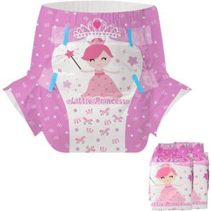 CutiePlusU Adult Diapers 2 Pieces, Incontinence Briefs with Tabs for Women and Men, Maximum Overnight Absorbency- Little Princess (Large 37"-47")