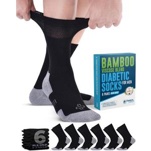 Doctor's Select Diabetic Socks for Men - 6 Pairs Non Binding Stretch Top, Bamboo Viscose Mens Diabetic Socks