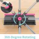 AIR U+ Floor Scrub Brush with Long Handle, 3 in 1 Scrape and Heavy-Duty Stiff Bristle Scrubber Brush for Cleaning Shower Bathroom, Patio, Pool, Garage, Kitchen, Wall and Deck, Gray and Pink