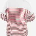 LilyCoco Womens Oversized Striped Shirt Color Block Crewneck Long Sleeve T Shirt Pink Medium