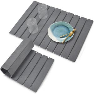 Large Stone Dish Drying Mat for Kitchen Counter, 24"16", Collapsible Quick Dry Dish Drying Mat, Ultra Absorbent Diatomaceous Earth Mats for Dishes Bottles Cups, Match Any Countertop - Grey