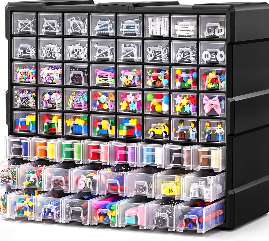 64-Drawer Organizer Craft Organizers and Storage with Dividers Labels | Small Parts Organizer Thicker Toolbox, Building Bricks Hardware Screws Nuts Bolts, Teacher Toolbox Charms Beads Scrapbook