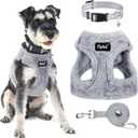 PUPTECK Adjustable Dog Harness Collar and Leash Set Step in No Pull Pet Harness for  Dogs Puppy and Cats Outdoor Walking Running, Soft Mesh Padded Reflective Vest Harnesses, Plush Grey (S (CHEST 14.5"-16"))