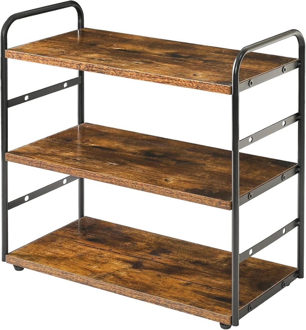 IBUYKE 3-Tier Bathroom Counter Organizer, Tray Countertop Storage Shelf, Kitchen Spice Rack Standing, Counter Standing Rack Cosmetic Holder, Rustic Brown TWJ001H (square)