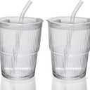 13OZ/400ML Ice Coffee Glass Tumbler, Thick Wall Water Glass Cup Mug Tea with Straw and Lid Sealed Carry On Clear 2Pack